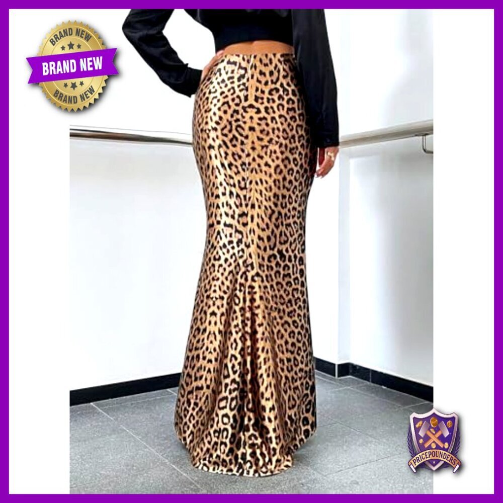 High Waist Maxi Skirt Leopard Print Skinny Fit Long Skirt Polyamide - Picture 2 of 6